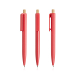 Stylo en plastique recyclé avec bouton en bambou à encre bleue couleur rouge