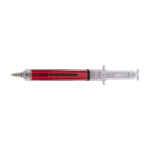 Stylo en forme de seringue avec liquide coloré, encre noire couleur rouge première vue