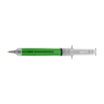 Stylo en forme de seringue avec liquide coloré, encre noire couleur vert clair première vue