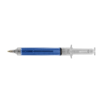 Stylo en forme de seringue avec liquide coloré, encre noire couleur bleu ciel première vue