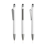 Stylo éco en plastique réutilisable avec toucher gomme à encre bleue couleur blanc