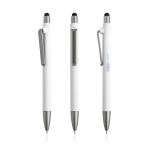 Stylo éco en plastique réutilisable avec toucher gomme à encre bleue couleur blanc vue du logo imprimé