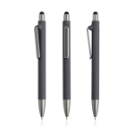 Stylo éco en plastique réutilisable avec toucher gomme à encre bleue couleur gris foncé