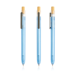 Stylo plastique issu des océans avec poussoir en bambou à encre bleue couleur turquoise