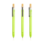 Stylo plastique issu des océans avec poussoir en bambou à encre bleue couleur vert clair