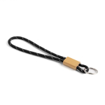 Porte-clés style tubulaire en polyester avec attache en bambou couleur noir Vue 1