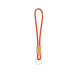 Porte-clés style tubulaire en polyester avec attache en bambou couleur rouge