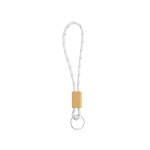 Porte-clés style tubulaire en polyester avec attache en bambou couleur blanc