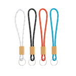 Porte-clés style tubulaire en polyester avec attache en bambou vue plusieurs couleurs