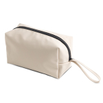 Trousse en cuir synthétique avec poche principale zippée couleur beige vue 2