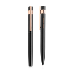 Set stylo-bille et roller avec détails dorés rose, encre noire couleur noir vue du logo imprimé