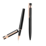 Set stylo-bille et roller avec détails dorés rose, encre noire couleur noir vue 3