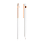 Set stylo-bille et roller avec détails dorés rose, encre noire couleur blanc