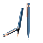 Set stylo-bille et roller avec détails dorés rose, encre noire couleur bleu marine vue 3