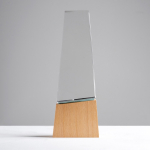 Trophée en verre stylisé avec base en bois pour une touche élégante vue d'ambiance