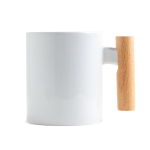 Tasse en céramique pour la sublimation avec anse en bois, 325 ml couleur blanc