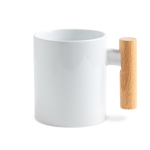 Tasse en céramique pour la sublimation avec anse en bois, 325 ml couleur blanc vue 2