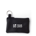 Porte-monnaie en cuir avec fermeture éclair et porte-clés couleur noir avec zone d'impression