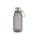 Gourde en plastique recyclé finition mate avec mousqueton, 350 ml couleur noir vue du logo imprimé