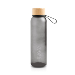 Bouteille en plastique recyclé mate avec bouchon en bambou, 350 ml couleur noir vue du logo imprimé