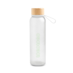 Bouteille en plastique recyclé mate avec bouchon en bambou, 350 ml couleur translucide vue du logo imprimé