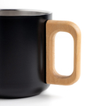 Tasse à double paroi en acier inoxydable avec anse en bois, 350 ml couleur noir