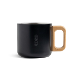 Tasse à double paroi en acier inoxydable avec anse en bois, 350 ml couleur noir vue du logo imprimé