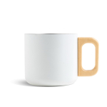 Tasse à double paroi en acier inoxydable avec anse en bois, 350 ml couleur blanc