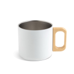 Tasse à double paroi en acier inoxydable avec anse en bois, 350 ml couleur blanc Vue 1