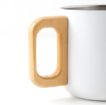 Tasse à double paroi en acier inoxydable avec anse en bois, 350 ml couleur blanc