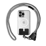 Tour de cou en RPET avec support pour téléphone et double mousqueton couleur blanc/noir vue 3