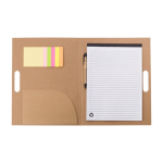 Classeur en carton avec bloc-notes, stylo et notes adhésives couleur marron quatrième vue