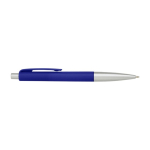 Stylo en plastique avec embouts argentés, encre bleue couleur bleu troisième vue