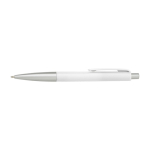 Stylo en plastique avec embouts argentés, encre bleue couleur blanc première vue