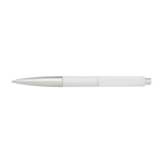 Stylo en plastique avec embouts argentés, encre bleue couleur blanc deuxième vue