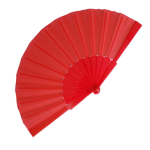 Eventail en polyester coloré avec manche en plastique personnalisable couleur rouge