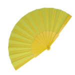 Eventail en polyester coloré avec manche en plastique personnalisable couleur jaune