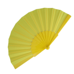 Eventail en polyester coloré avec manche en plastique personnalisable couleur jaune deuxième vue