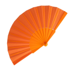 Eventail en polyester coloré avec manche en plastique personnalisable couleur orange