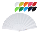 Eventail en polyester coloré avec manche en plastique personnalisable