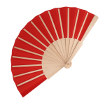 Eventail en RPET coloré avec manche en bois personnalisable couleur rouge deuxième vue