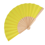 Eventail en RPET coloré avec manche en bois personnalisable couleur jaune