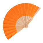 Eventail en RPET coloré avec manche en bois personnalisable couleur orange
