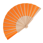 Eventail en RPET coloré avec manche en bois personnalisable couleur orange deuxième vue