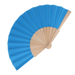 Eventail en RPET coloré avec manche en bois personnalisable couleur bleu ciel
