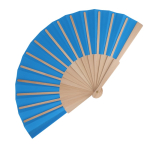 Eventail en RPET coloré avec manche en bois personnalisable couleur bleu ciel deuxième vue