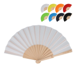 Eventail en RPET coloré avec manche en bois personnalisable
