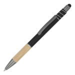 Stylo avec détail en bambou et spinner antistress encre bleue couleur noir