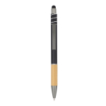 Stylo avec détail en bambou et spinner antistress encre bleue couleur noir deuxième vue