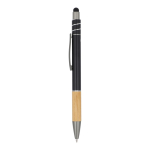 Stylo avec détail en bambou et spinner antistress encre bleue couleur noir troisième vue